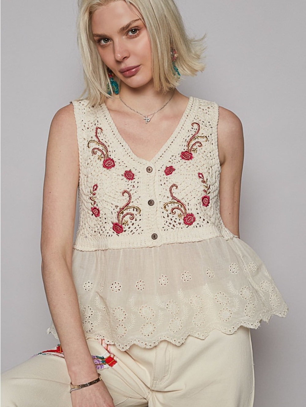 NWT Penelope Cotton Button Down Peplum Top
